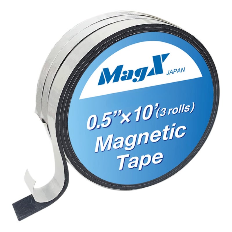 MagX Magnetic Tape, 0.5 Inch x 10 Feet, 3 Rolls, Ultra Thick 60 mil, Heavy Duty, Magnetic Tape Strips with Adhesive Backing for DIY & Crafts, Whiteboards, Fridge Organization(MVAT-0510) - Image 1